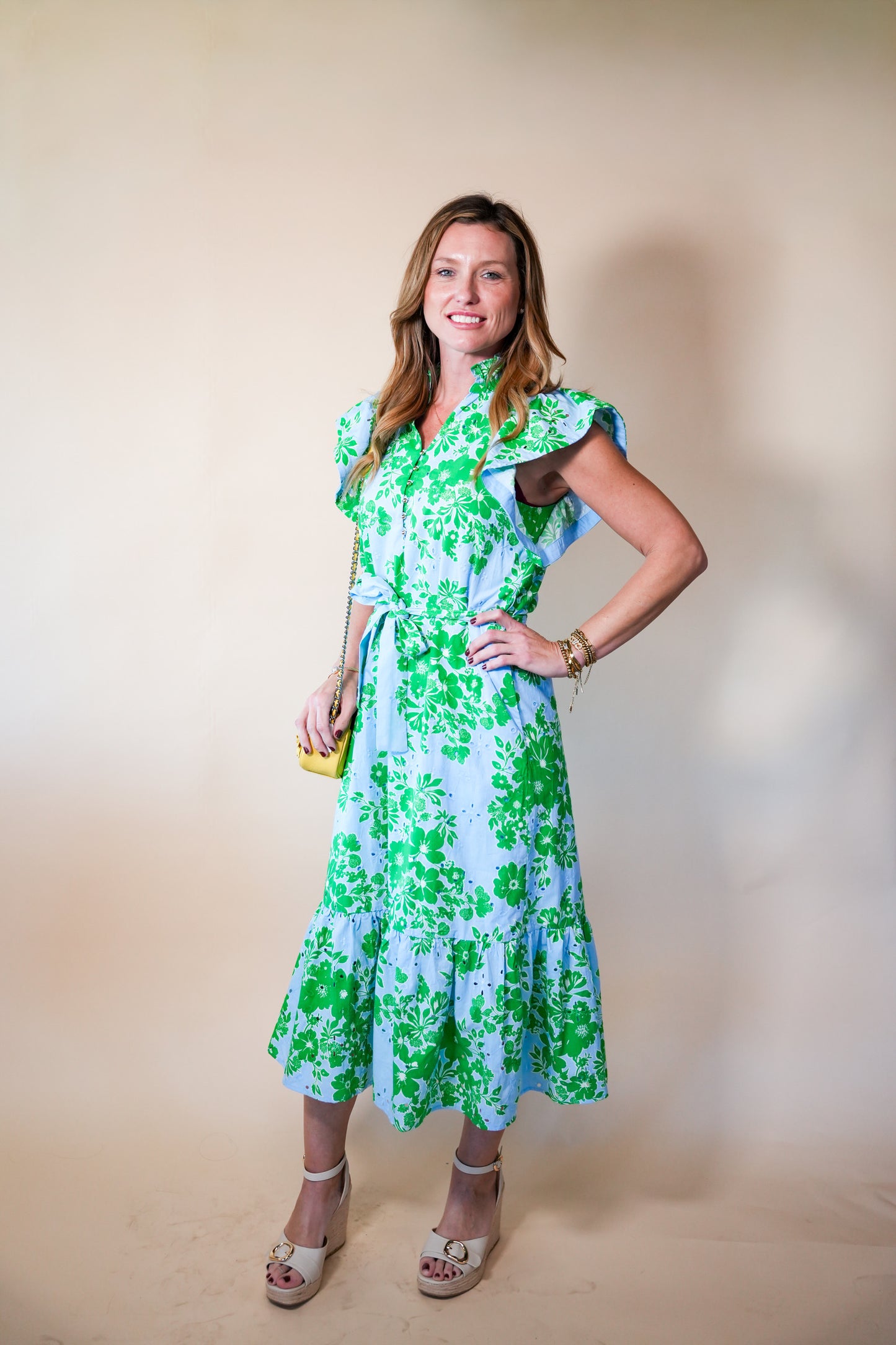 Blue & Green Eyelet Maxi Dress