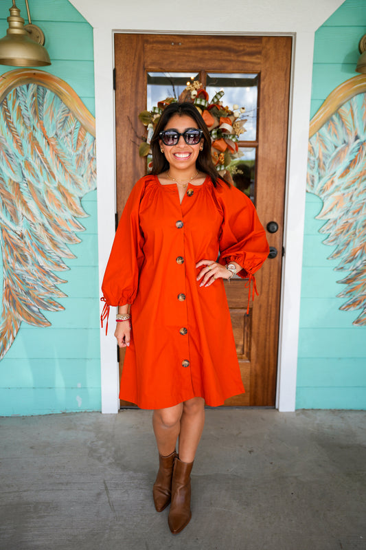 Pheebes Button Dress Rust