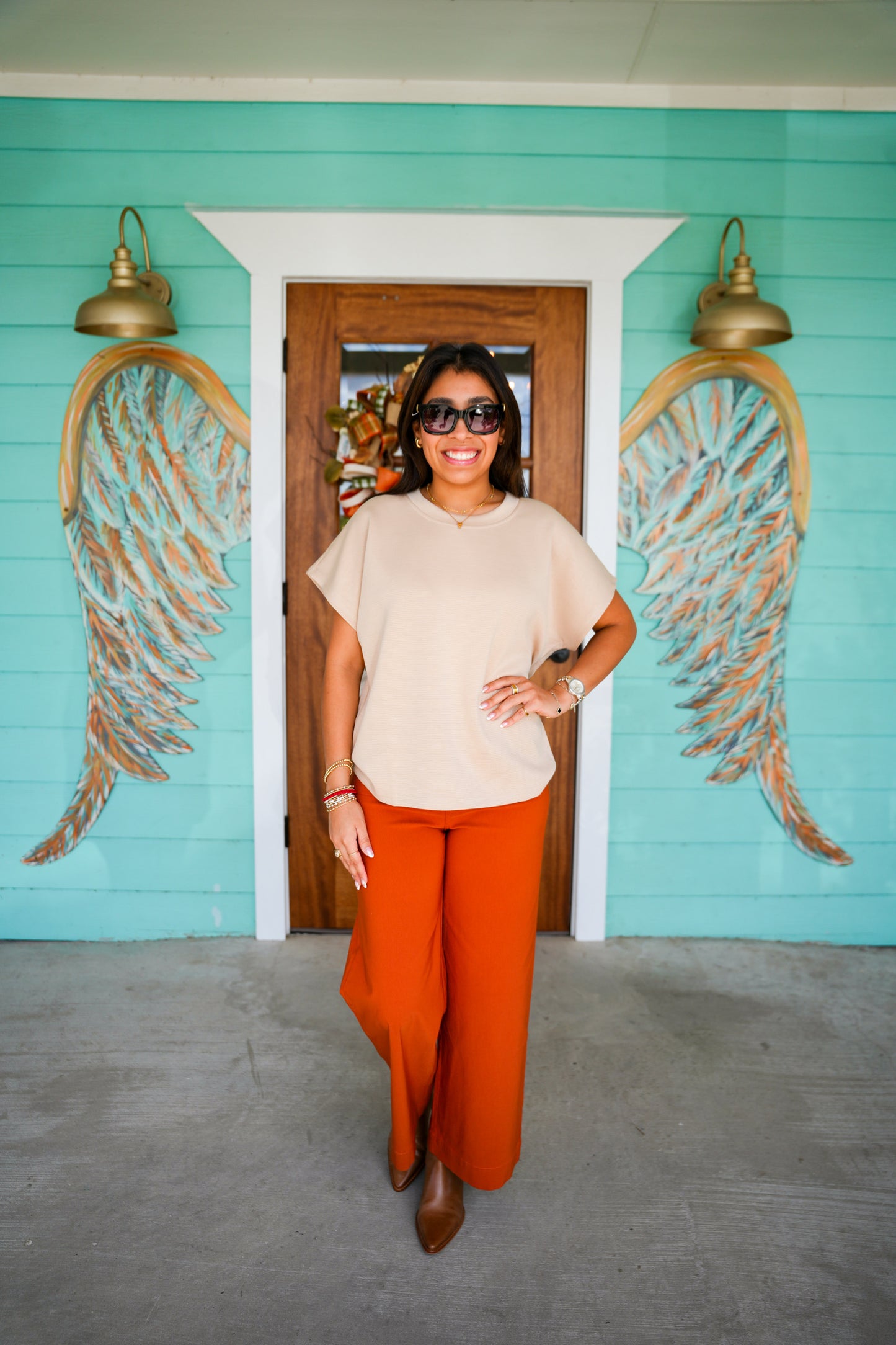 Taupe Round Neck Knit Top