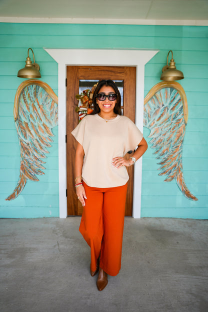 Taupe Round Neck Knit Top
