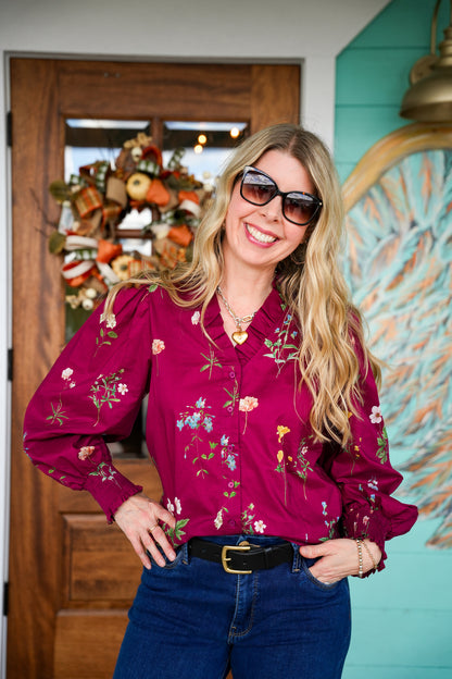 Burgundy Botanical Blouse