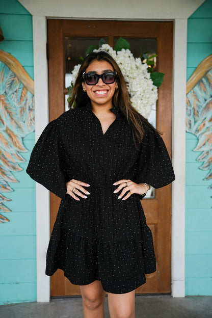 Black Sparkle Kimono Sleeve Dress