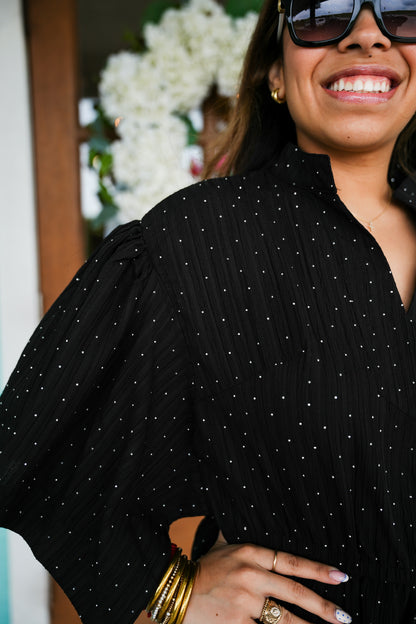 Black Sparkle Kimono Sleeve Dress