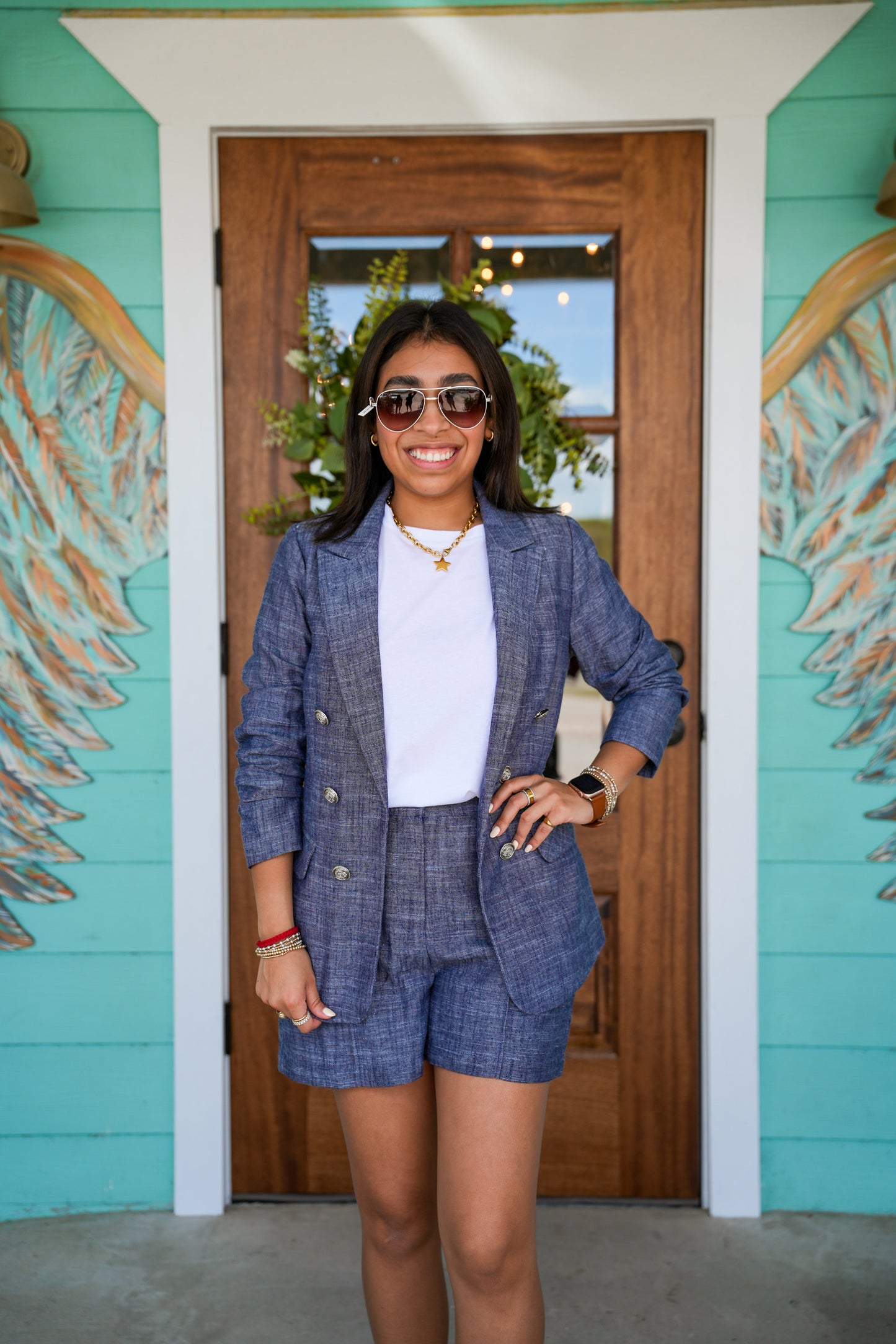 Denim Blue 3/4 Sleeve Blazer
