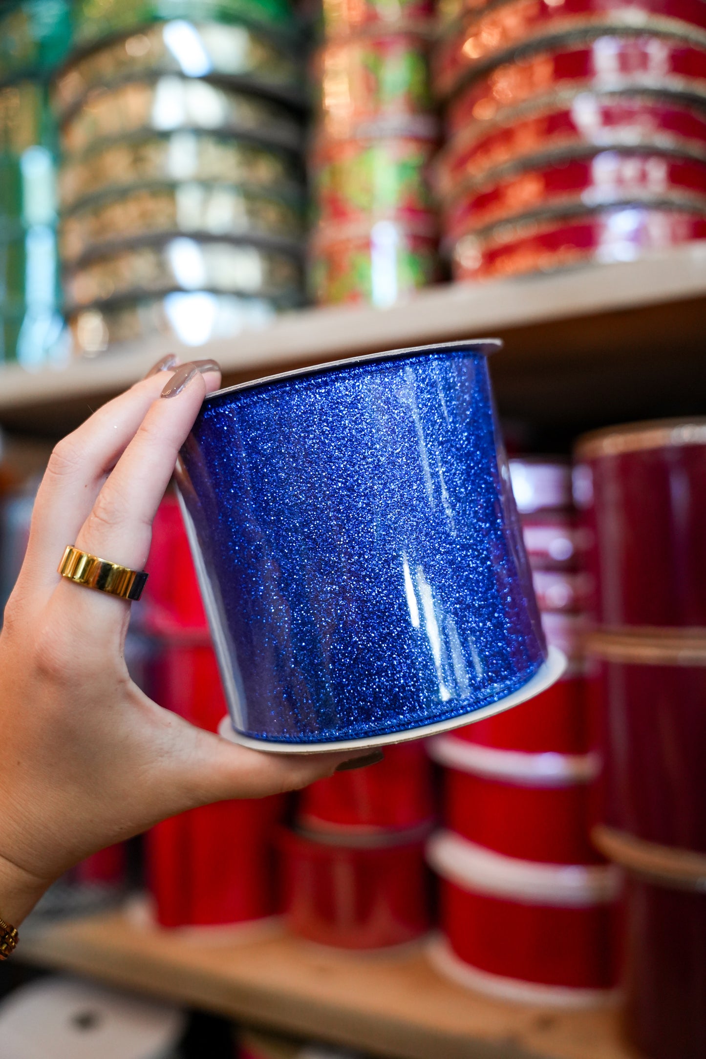 4x10yd Glitter Blue Ribbon