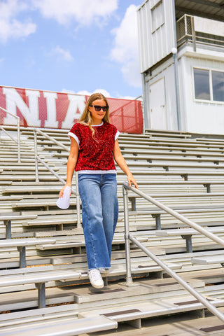 Burgundy & White Sequin Top