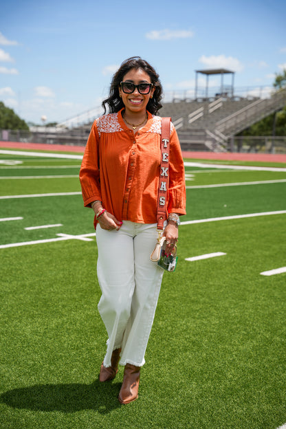 Burnt Orange Embroidered Jane  Top