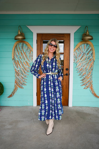 Navy Ava Ikat Stripe Dress