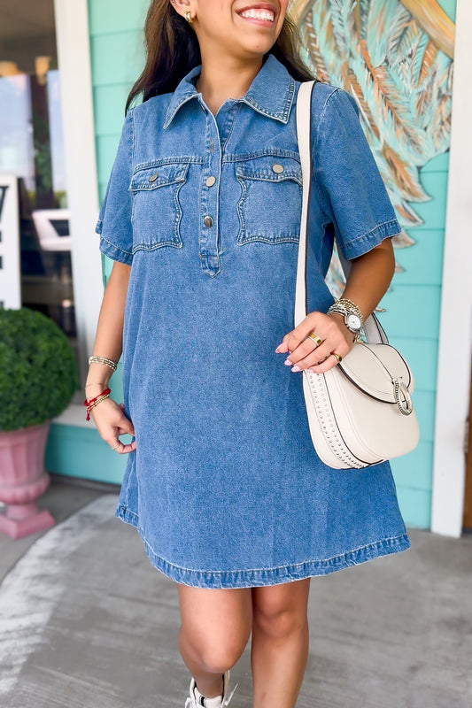 Denim Button Detail Shirt Dress