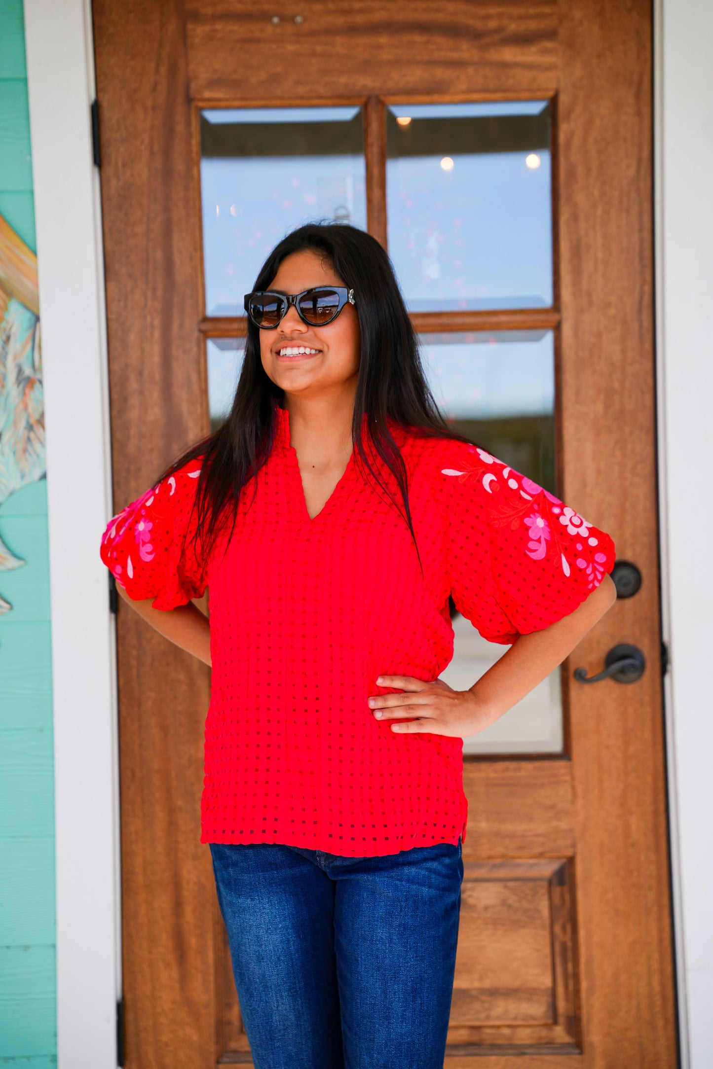 Layerz Red Embroidered Havannah Top
