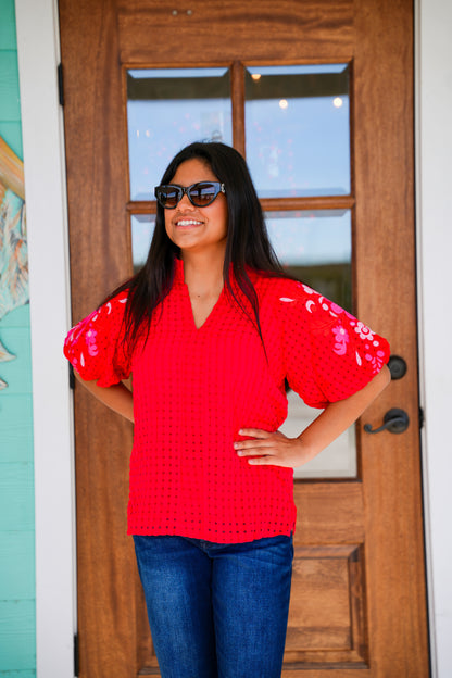 Layerz Red Embroidered Havannah Top