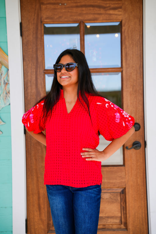 Layerz Red Embroidered Havannah Top