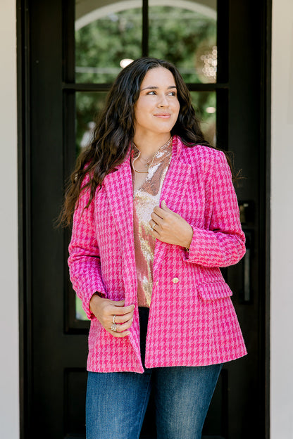 Layerz Elle Pink Houndstooth Blazer