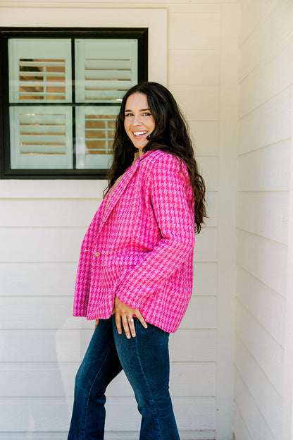 Layerz Elle Pink Houndstooth Blazer