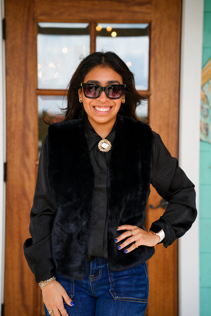 Black Faux Fur Vest