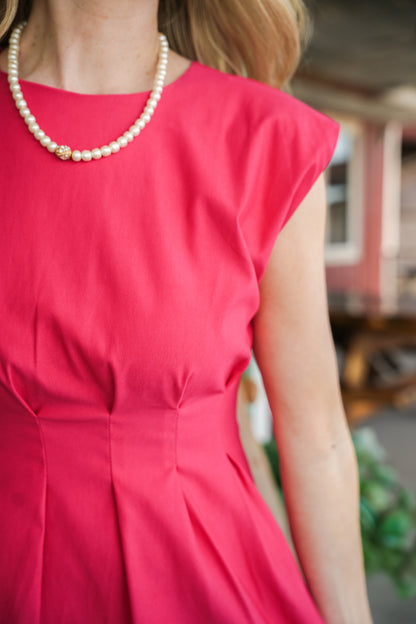 Fuchsia Pleated Waist Midi Dress