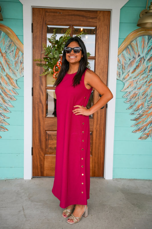 Cranberry Gold Button Maxi Dress