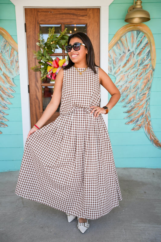 Mocha Gingham Skirt