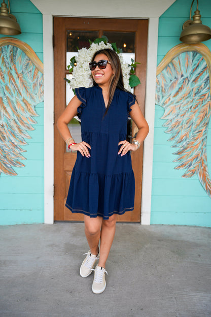 Navy Tiered  Stitch Dress
