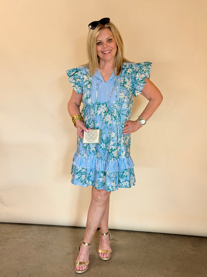 Blue Stripe & Floral Lillie Dress