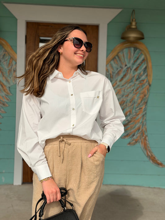 White Classic Gold Button Shirt