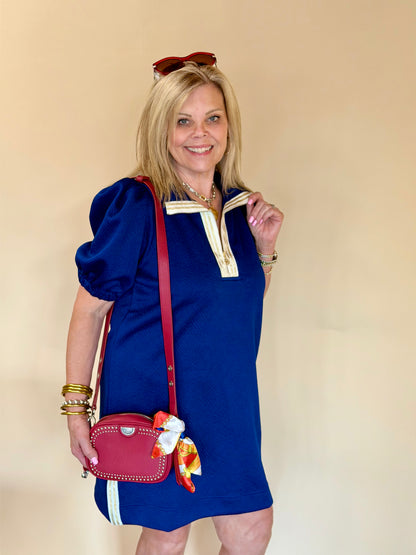 Andie Navy Stripe Neck Trim Dress