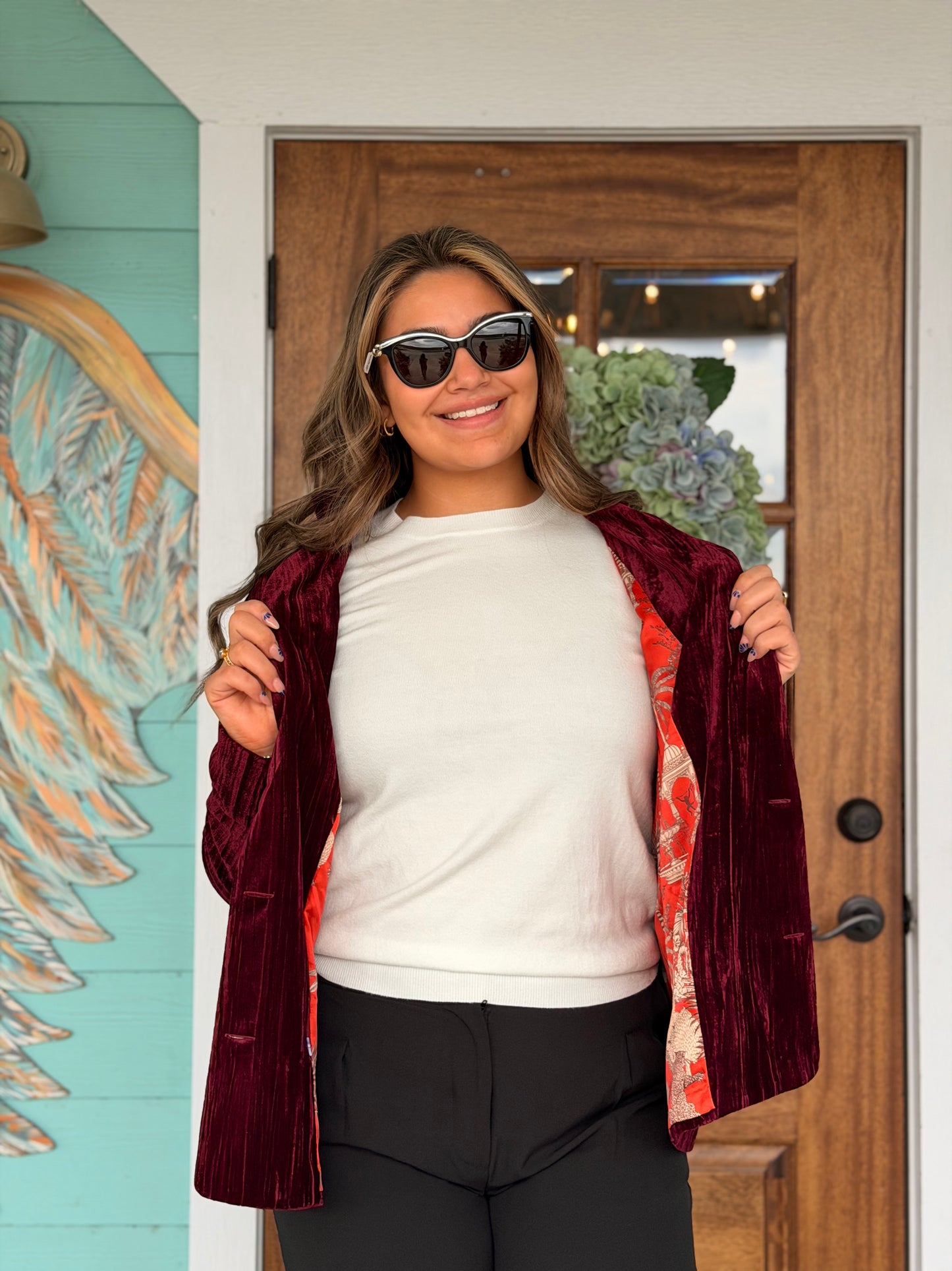 Crushed Velvet Burgundy Blazer