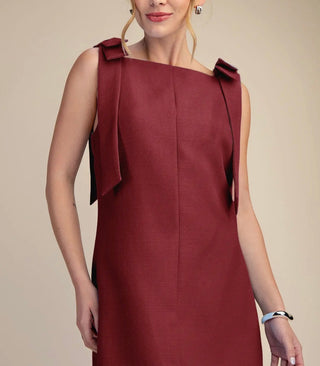 Burgundy Bow Sleeveless Mini Dress