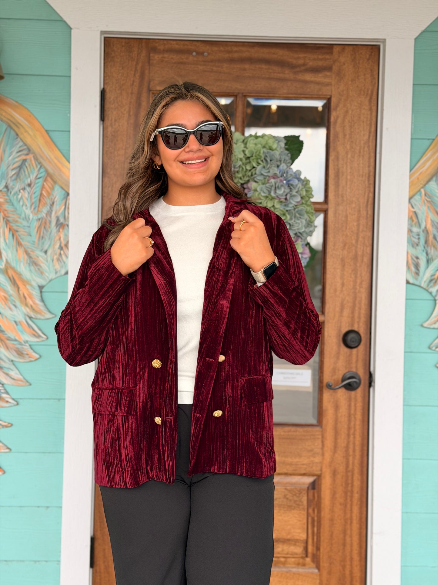 Crushed Velvet Burgundy Blazer