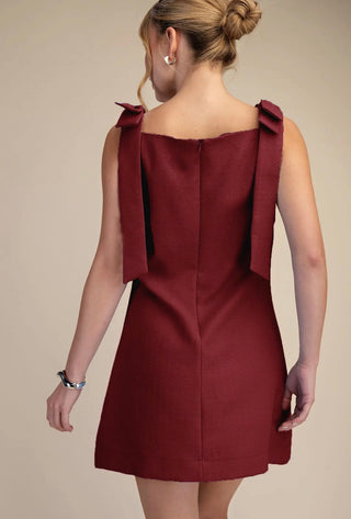 Burgundy Bow Sleeveless Mini Dress