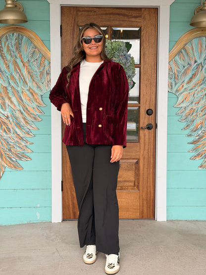 Crushed Velvet Burgundy Blazer