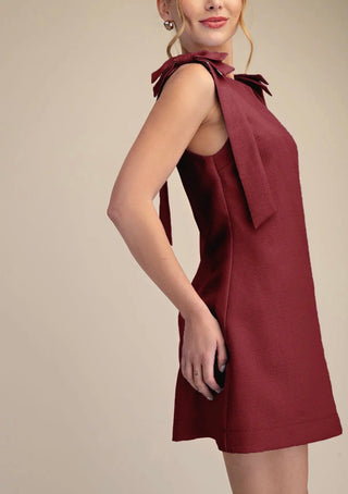 Burgundy Bow Sleeveless Mini Dress