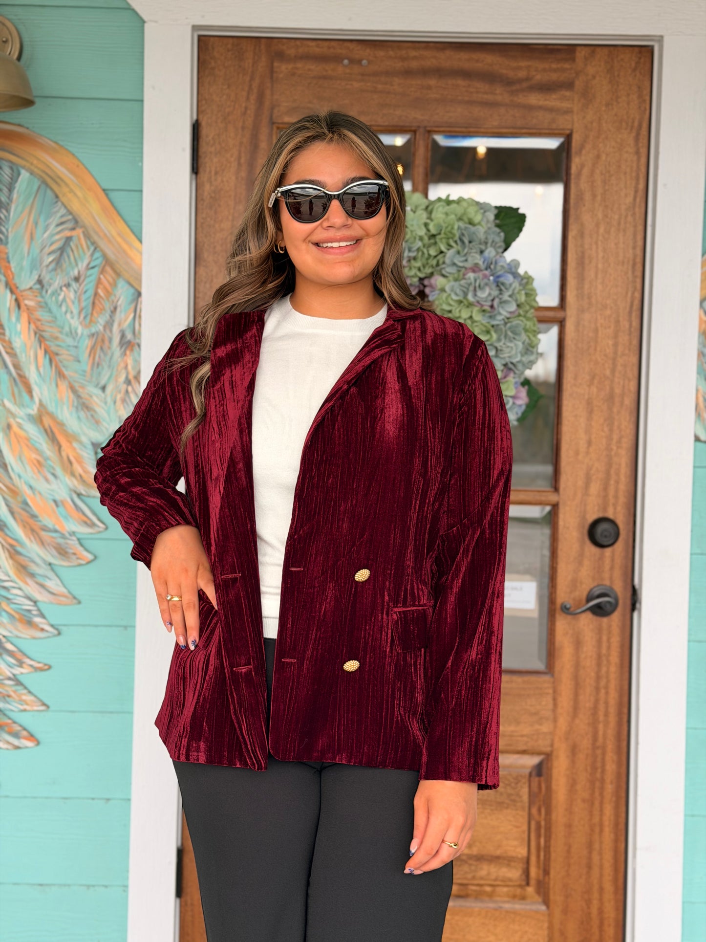 Crushed Velvet Burgundy Blazer