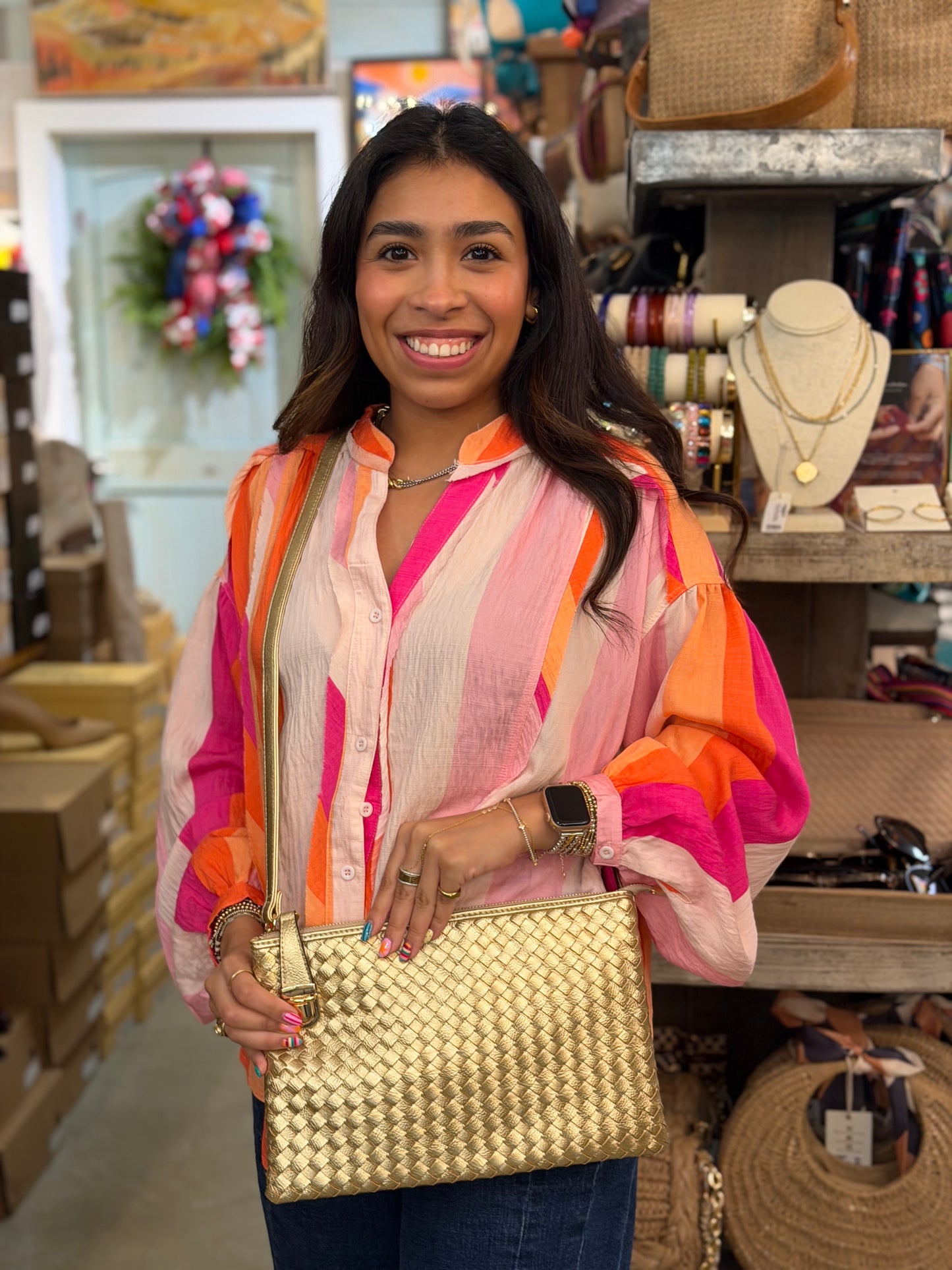 Faux Leather Woven Clutch