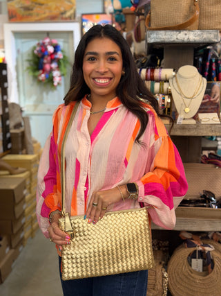 Faux Leather Woven Clutch
