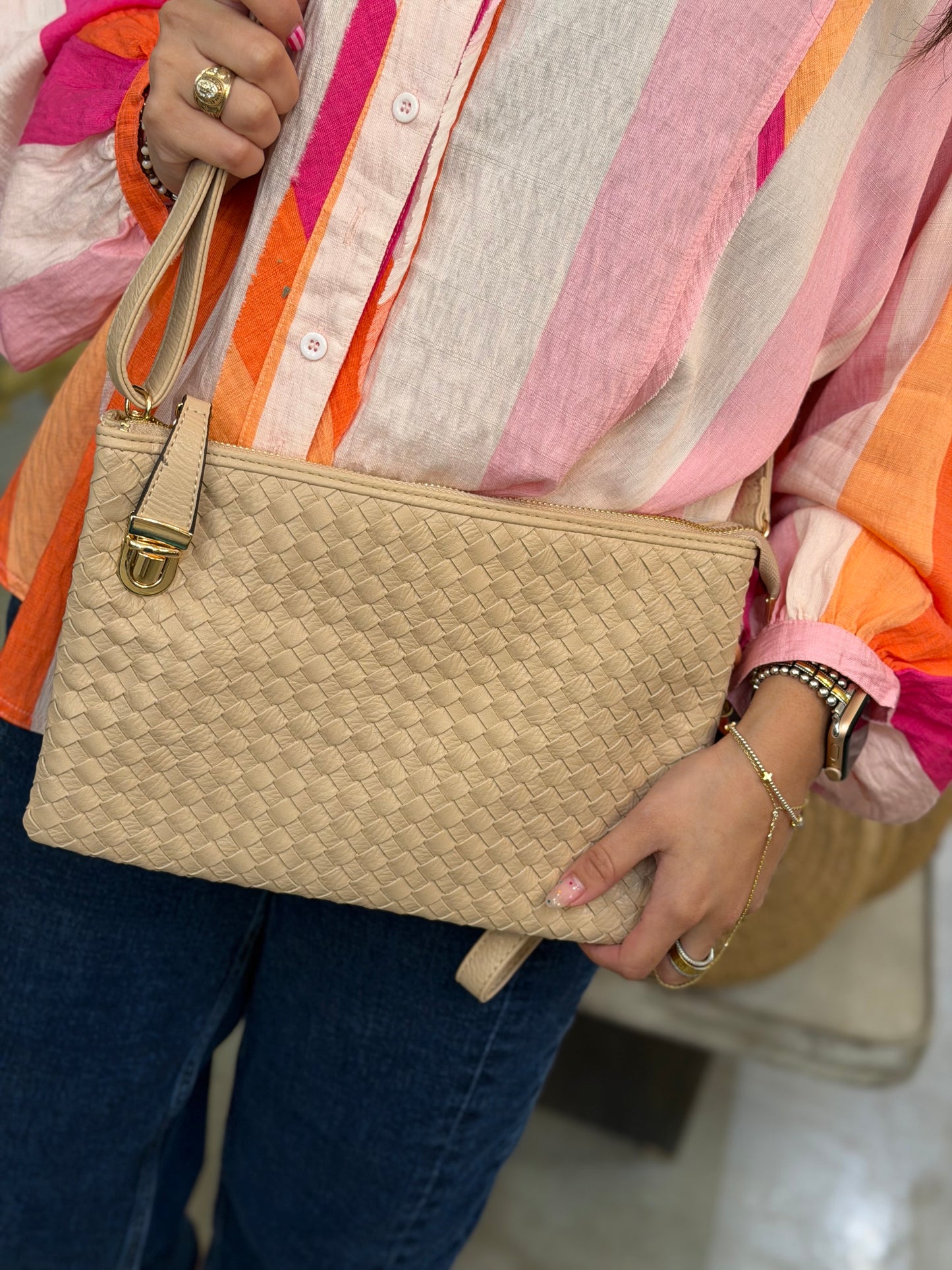 Faux Leather Woven Clutch