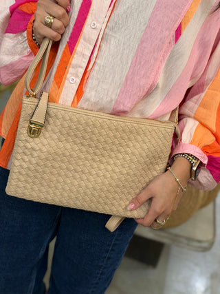 Faux Leather Woven Clutch
