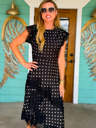 Black Polka Dot Asymmetrical Lace Dress