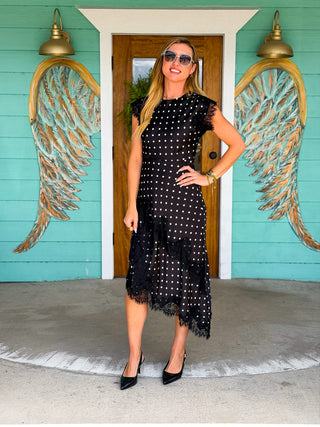 Black Polka Dot Asymmetrical Lace Dress