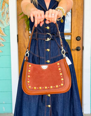 Denim Gold Button Midi Dress