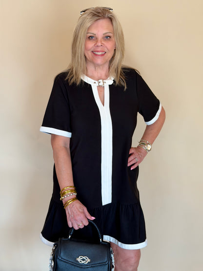 Black Buckle Detail Neckline Dress