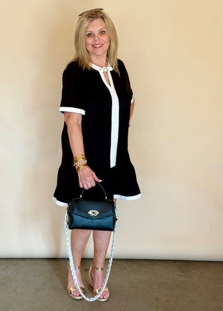 Black Buckle Detail Neckline Dress