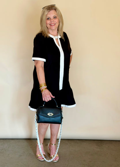 Black Buckle Detail Neckline Dress
