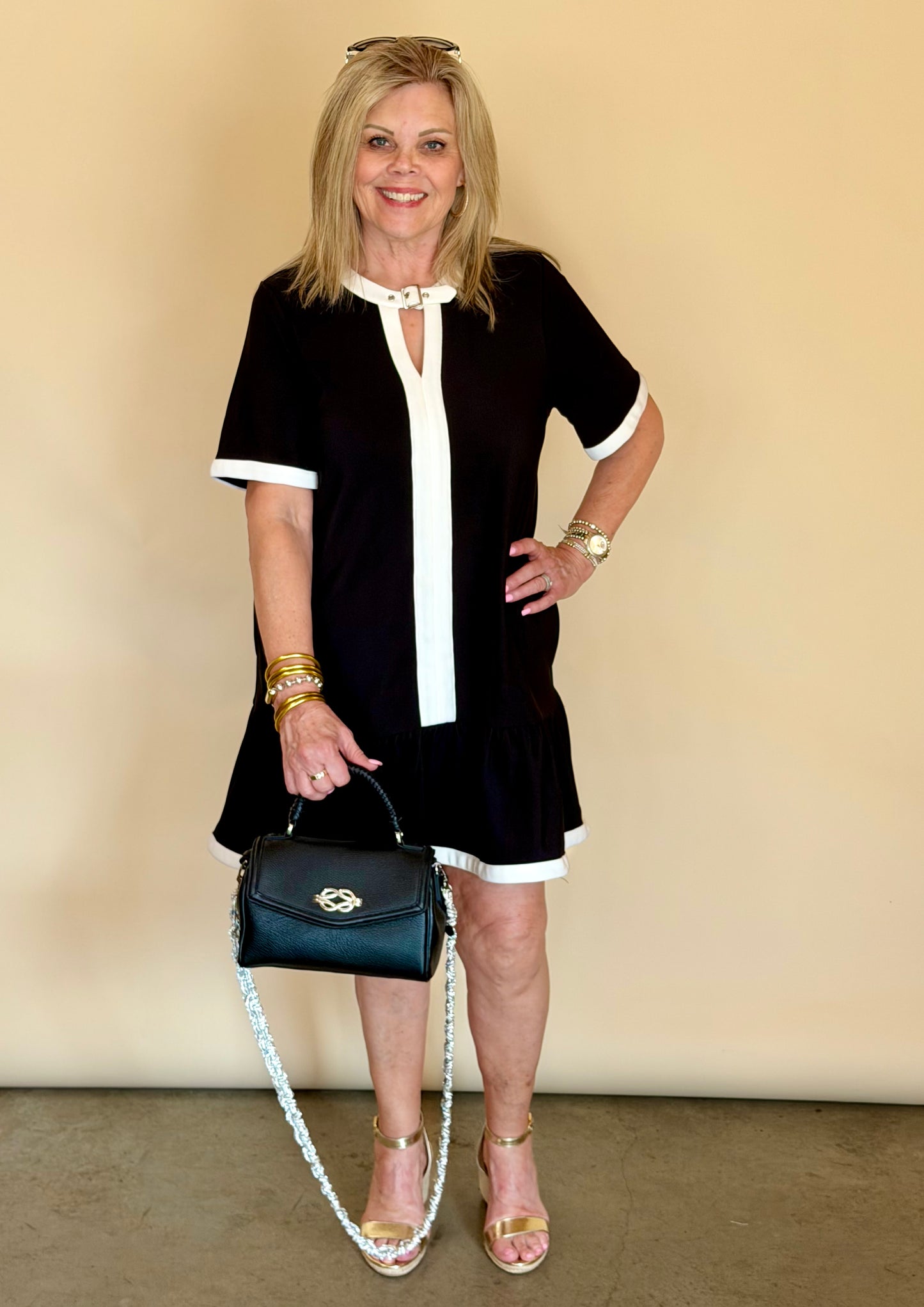 Black Buckle Detail Neckline Dress