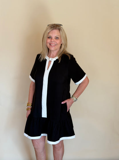 Black Buckle Detail Neckline Dress
