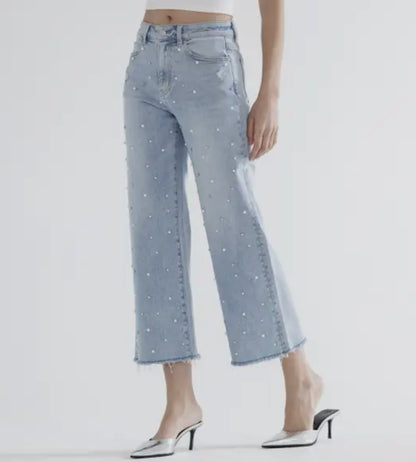 Mica Rhinestone Pearl Wide Leg Denim
