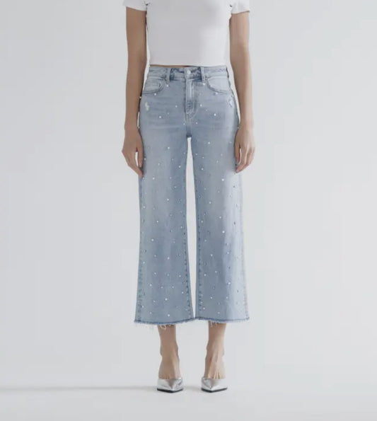 Mica Rhinestone Pearl Wide Leg Denim