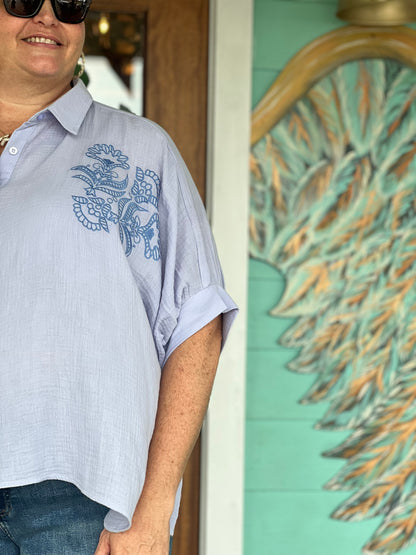 Dusty Blue Dolman Cotton Gauze Top