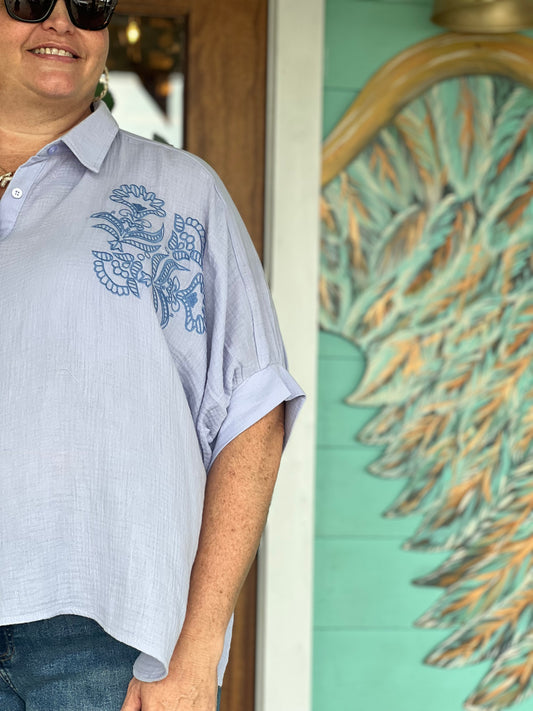 Dusty Blue Dolman Cotton Gauze Top