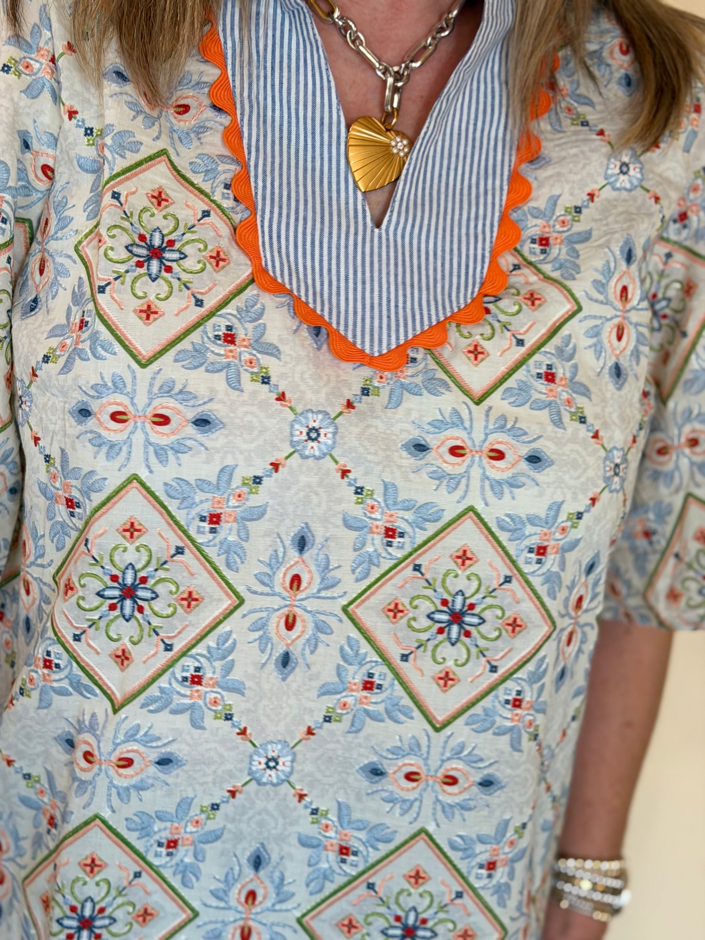 Slate Multi Print Embroidered Top